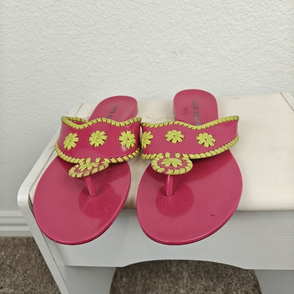 Jack Rogers Neon Pink Green Jelly Slip On Thong Sandals Size 8 Womens - Picture 4 of 8